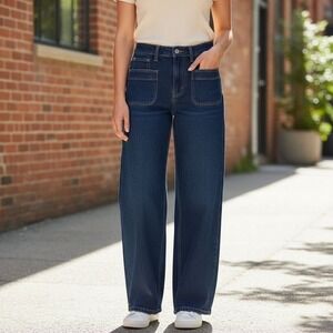 Free Assembly Wide Leg Jeans Womens 6 Blue Dark Wash Patch Pocket Denim